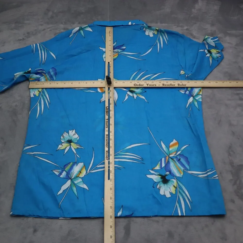 Shore Things Shirt Mens L Blue Floral Hawaiian Button Up Short Sleeve Casual